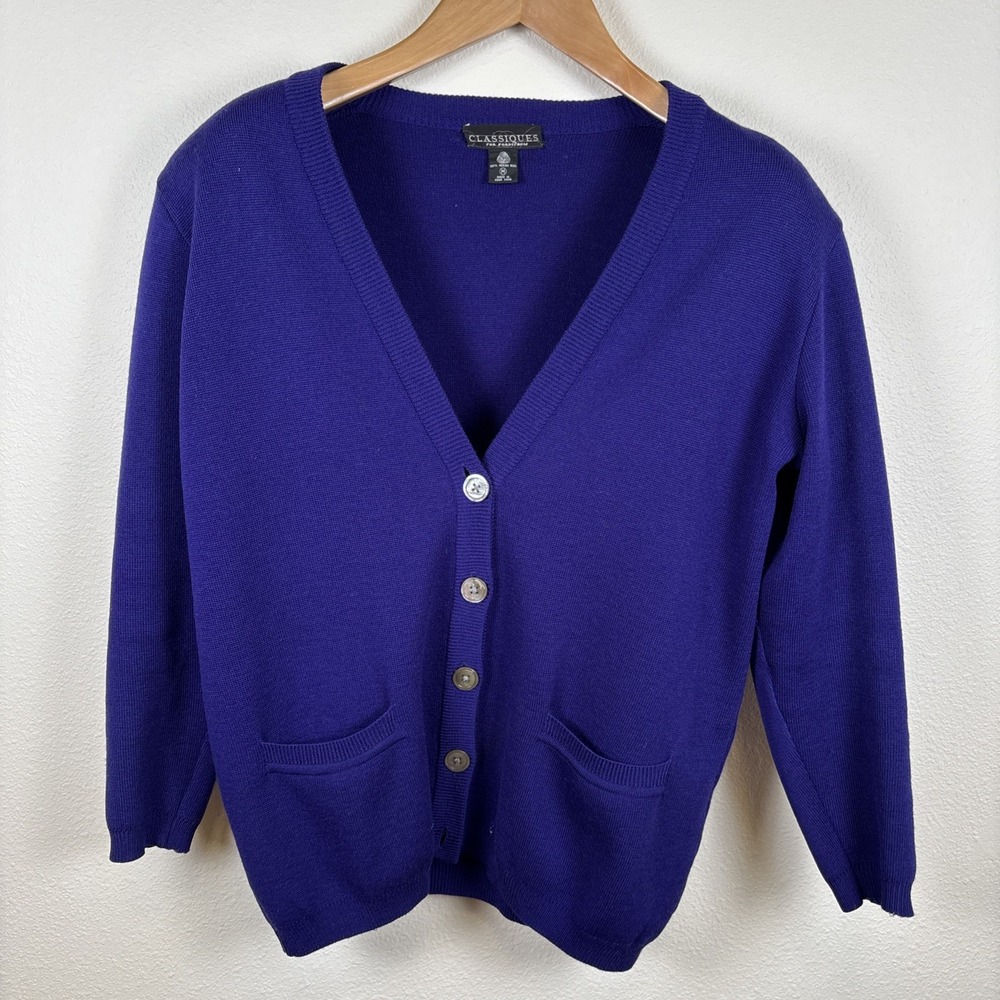 VTG Classiques Merino Wool Cardigan V-Neck Nordstrom Shoulder Pads Preppy
